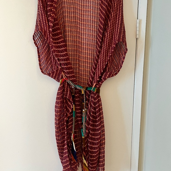 Free People Accessories - Free People Red Sheer Striped Kimono